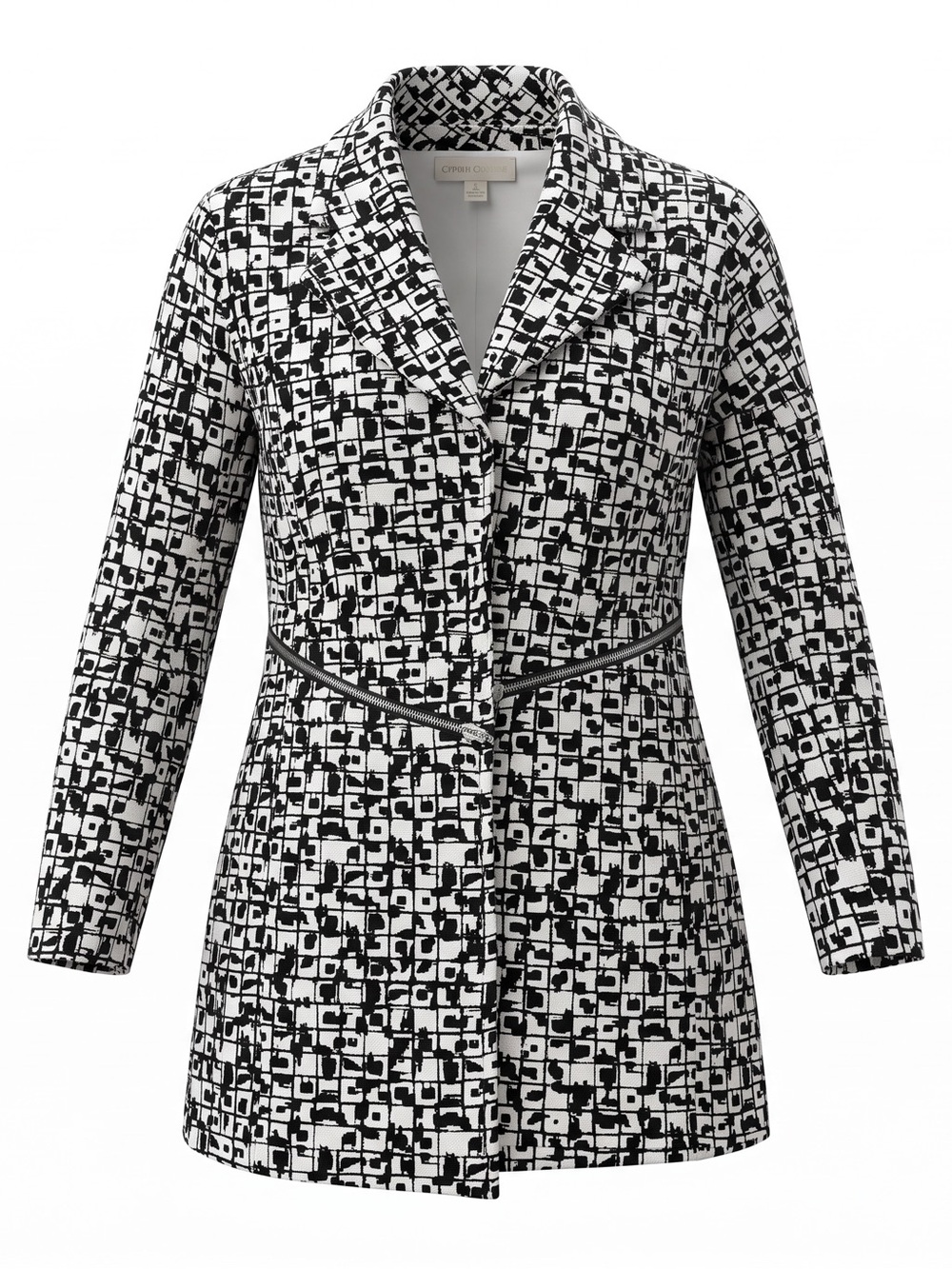 Chico's | Black & White Patterned Blazer Jacket with Zipper Accent | Size 4